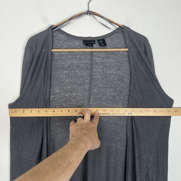 Tahari Women’s Sz S 100% Linen Knit Gray Lightweight Open Draped Front Cardigan - Picture 6 of 7